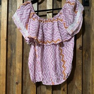 Natalie Martin Pink Zig-Zag Ruffled Short Sleeve Blouse XS